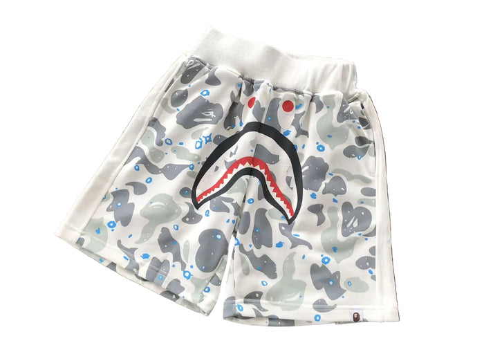 BAPE White Sace Camo Shark Sweat Shorts
