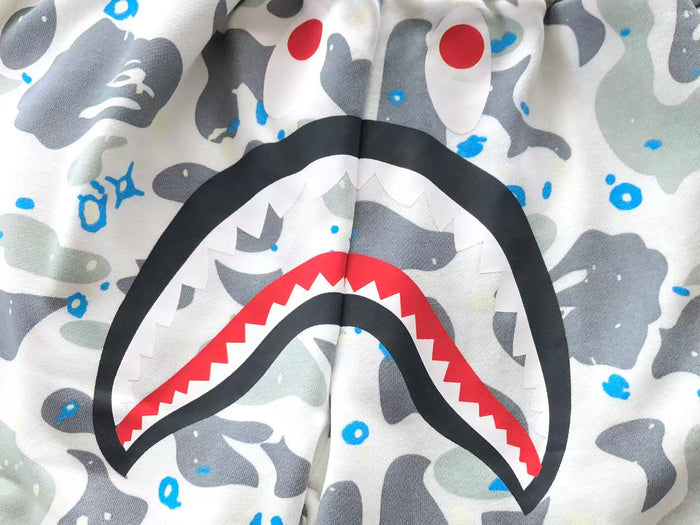 BAPE White Sace Camo Shark Sweat Shorts