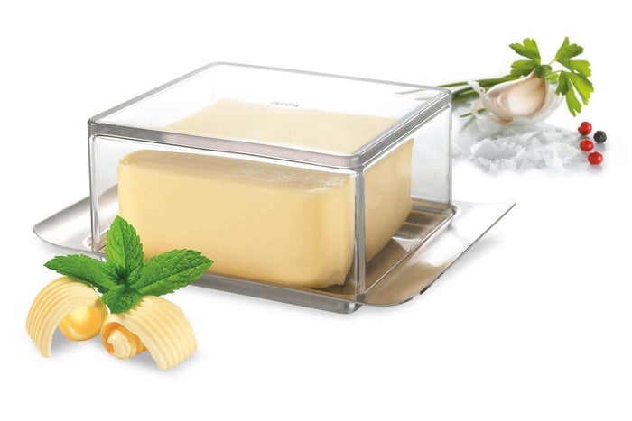 Beurrier Gefu Brunch en acier inoxydable et SAN pour beurre 125g