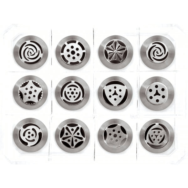 Boite de 12 douilles tout inox assorties décors fleurs