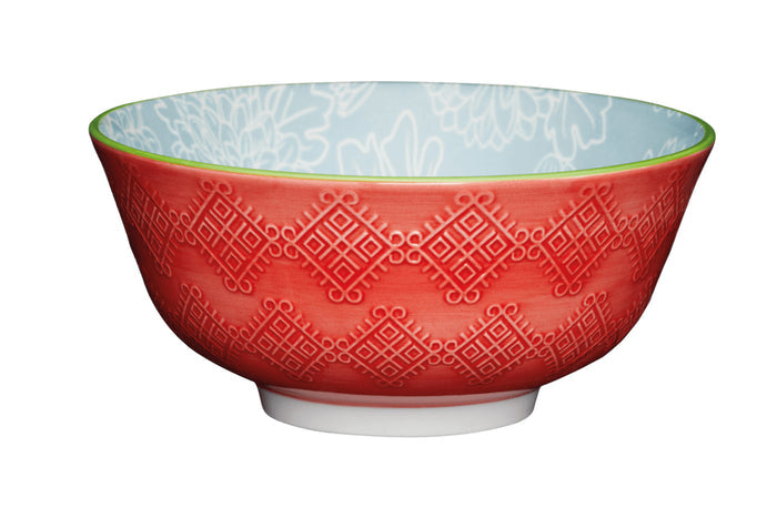 Bol en grès émaillé Kitchen Craft à motif floral gris et rouge