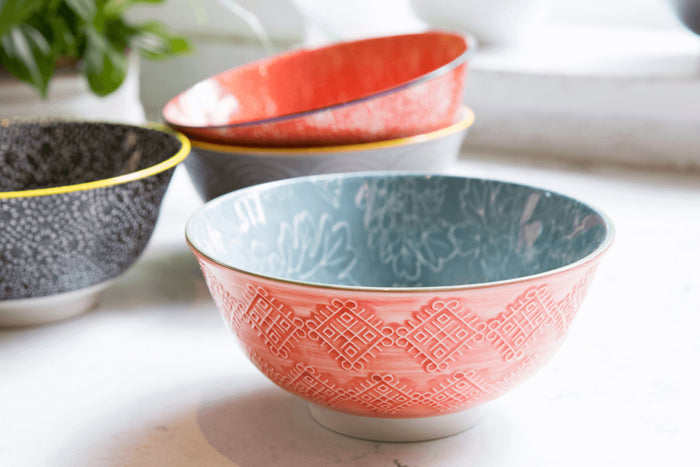 Bol en grès émaillé Kitchen Craft à motif floral gris et rouge