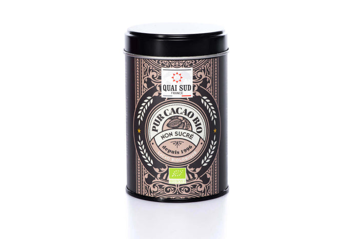 Cacao en poudre non sucré 100% bio Quai Sud - Boîte pop décorée 175g