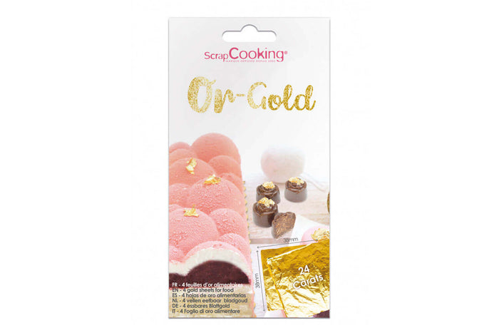 Carnet de 4 feuilles alimentaires en or véritable 24 carats Scrapcooking - 38x38mm
