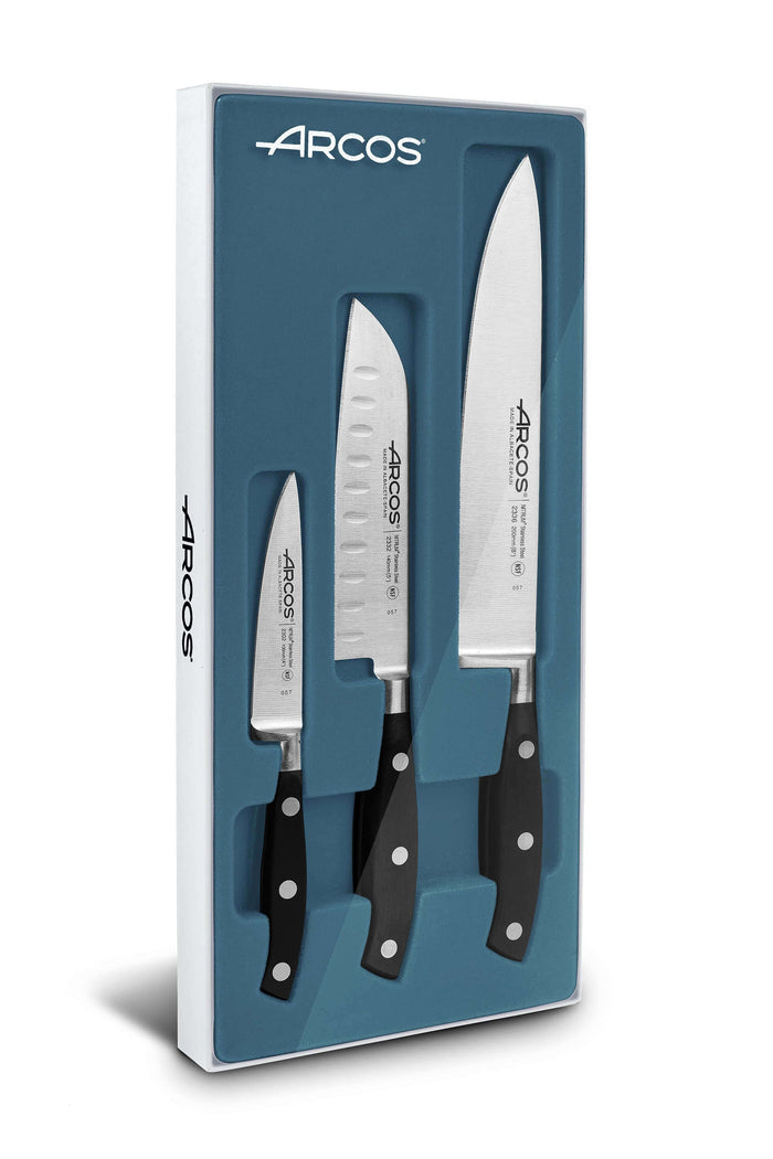 Coffret 3 couteaux de cuisine Riviera Arcos forgés (Chef+Santoku+Office)