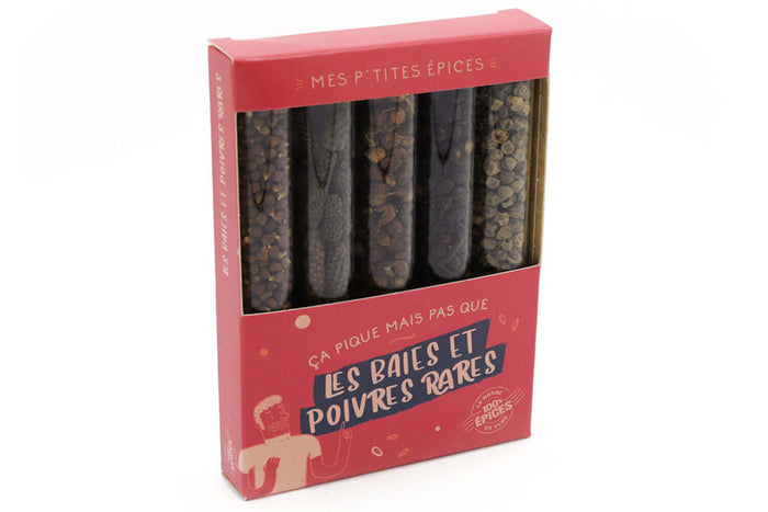 Coffret 5 mini tubes d'épices Le Monde en Tube Mes p'tites épices Les baies et poivres rares