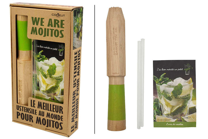 Coffret cadeau Cookut spécial mojito 1 pilon + 2 pailles en verre + 1 livre de recettes