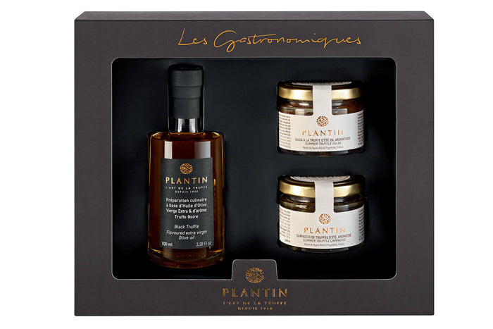 Coffret cadeau Plantin Apéritif autour de la truffe huile d'olives à la truffe noire + 2 verrines
