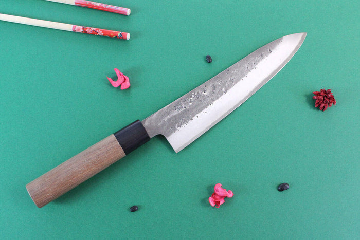 Couteau de chef japonais artisanal Wusaki Nakata BS2 21cm manche en noyer