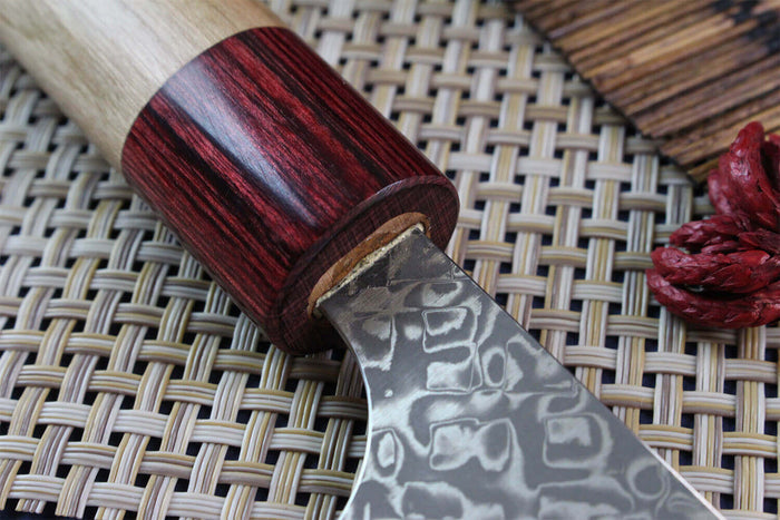 Couteau de chef japonais artisanal Yoshimi Kato 18cm VG10 Nickel Damascus cerisier