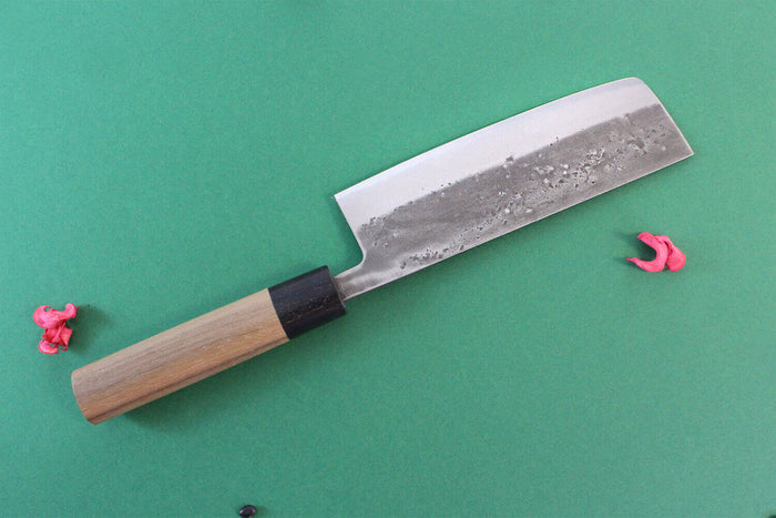 Couteau nakiri japonais artisanal Wusaki Nakata BS2 16.5cm manche en noyer