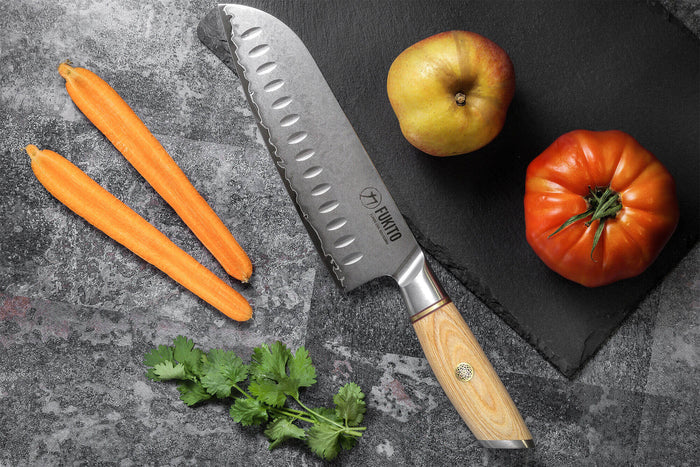 Couteau santoku Fukito Pakka San Mai alvéolé 18cm