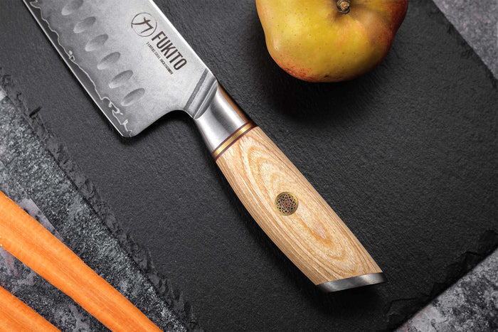 Couteau santoku Fukito Pakka San Mai alvéolé 18cm