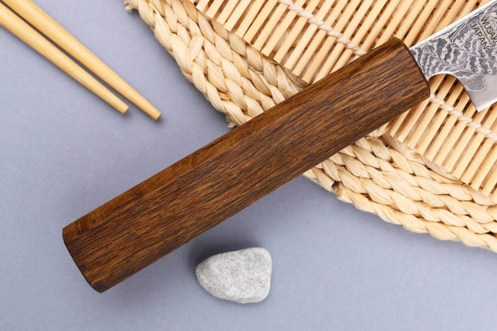 Couteau universel japonais artisanal Wusaki Unagi AUS10 Damas 15cm manche en chêne