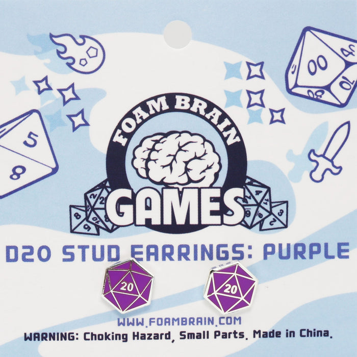 D20 Stud Earrings Purple