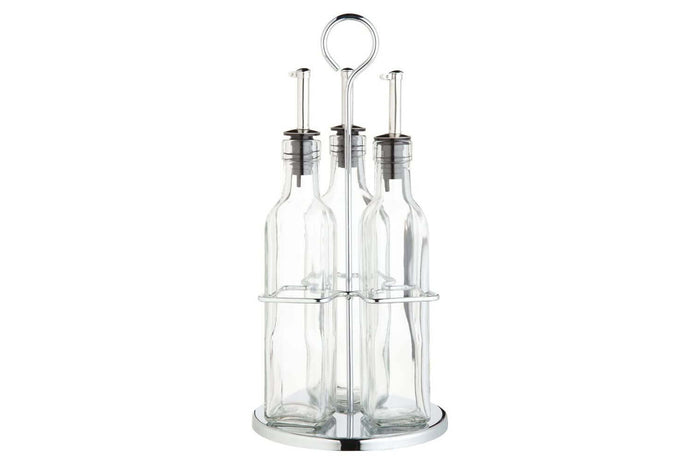 Ensemble de 3 bouteilles huile et vinaigre en verre avec présentoir World of Flavours