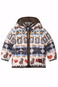 Children's jacket with patterned design on a white background