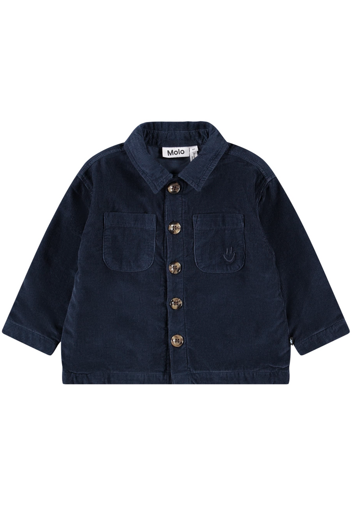 Navy blue children's jacket with buttons on a white background