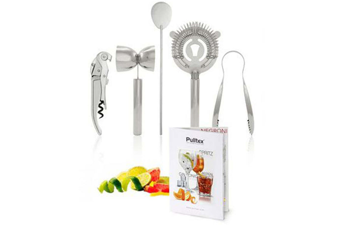 Kit cocktail 5 pièces Pulltex acier inoxydable + recettes
