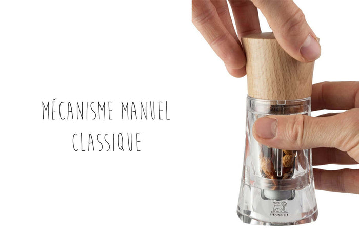 Moulin à piment manuel Peugeot Oléron naturel en acrylique et bois 14cm