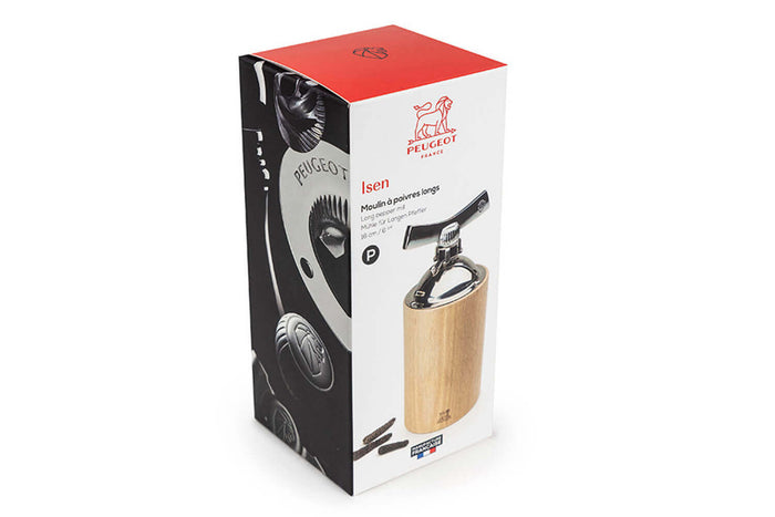 Moulin à poivre long manuel Peugeot Isen en bois et inox 16cm