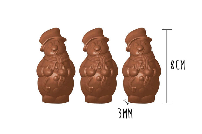 Plaque de 3 moules à chocolat - Bonhomme de neige 8cm