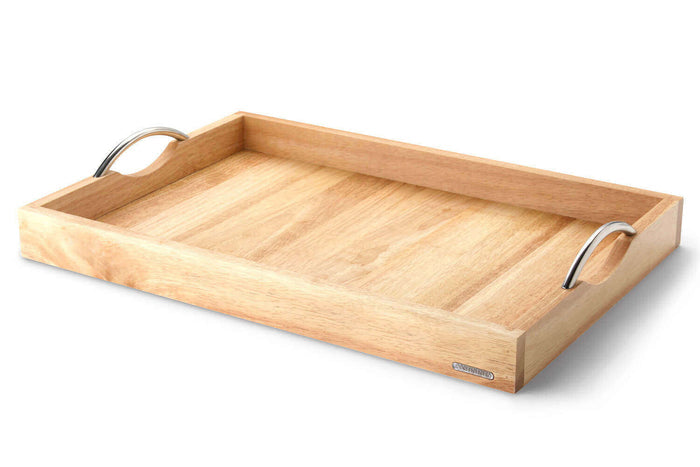 Plateau de service avec poignées métalliques Continenta en bois d'hévéa 53x36x5cm