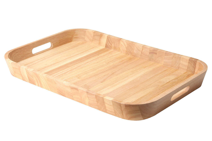 Plateau de service bords arrondis avec poignées Continenta en bois d'hévéa 53x35x5cm