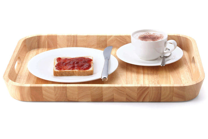 Plateau de service bords arrondis avec poignées Continenta en bois d'hévéa 53x35x5cm