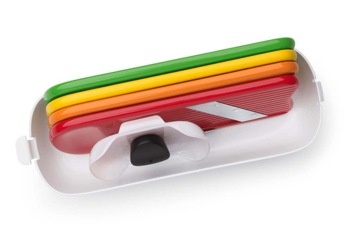 Set 2 râpes + 1 éminceur + 1 spiralizer avec récupérateur OXO
