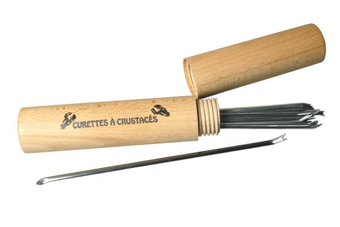 Set de 12 curettes à crustacés en acier inox 18cm avec étui en bois