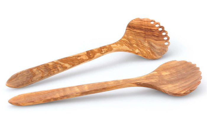 Set de 2 couverts à salade bords dentelles Continenta en bois d'olivier 31,5cm