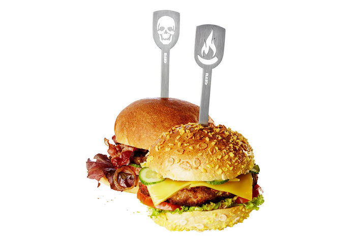 Set de 2 pics à burgers Gefu Torro motif tête de mort et flamme