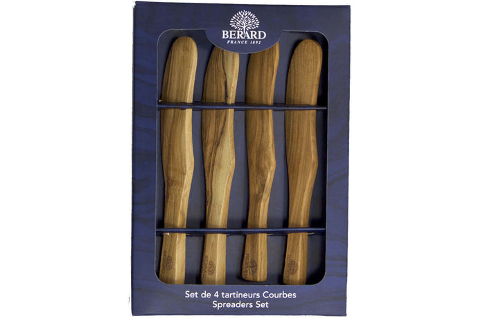 Set de 4 tartineurs courbes Bérard fait main en olivier 17,5cm