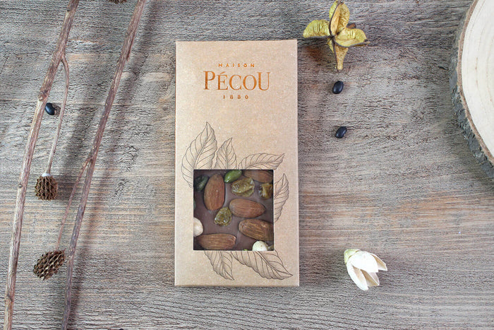 Tablette de chocolat lait Pécou La Charmeuse aux fruits secs - 100g