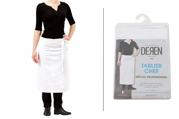 Tablier de cuisinier chef Deren 100% coton blanc